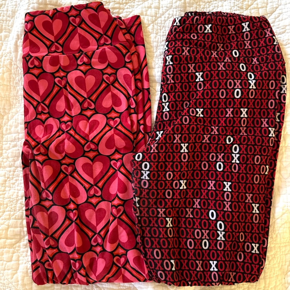 LuLaRoe Pink and Red Heart Leggings